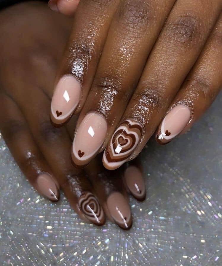 brown heart nails designs