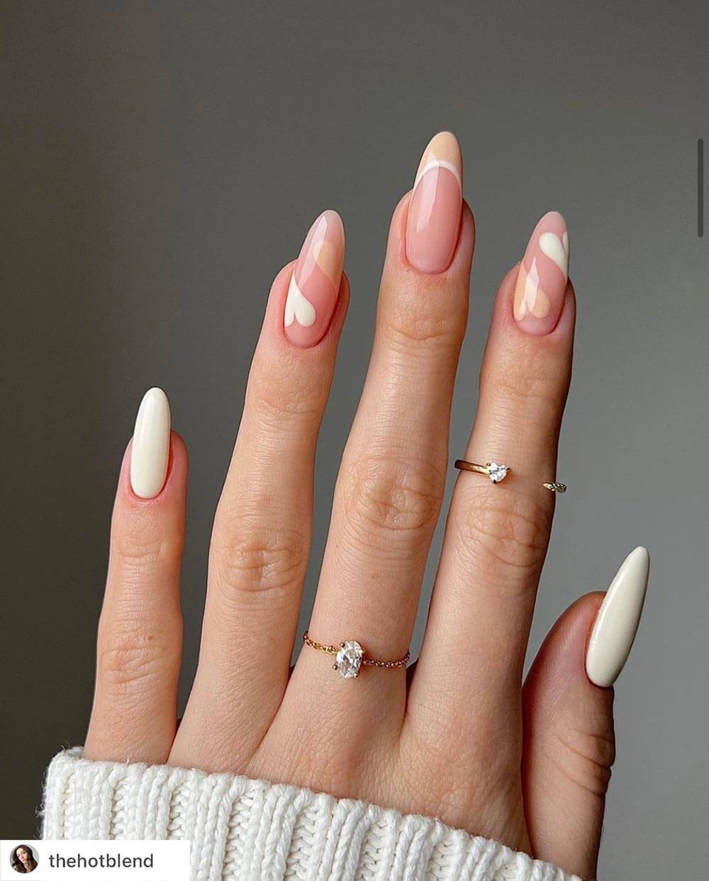 nude white heart nails