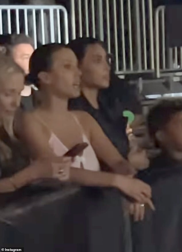 Kim and Bianca stood besides each other chatting during the listening party, marking the first time they have been pictured together