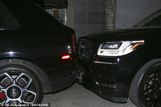 The exit was smoother than the arrival as the reality star's driver crashed into Kris' $400k Rolls Royce Ghost which was parked in the next bay