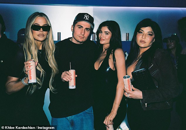 Khloé Kardashian, 39, glammed up in a new Instagram photo shared on Sunday that was taken as she supported sister, Kylie Jenner, 26, at the launch party for her new Sprinter drink