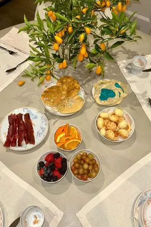 Khloe's daughter True is 6. She had a birthday breakfast of pancakes, bacon, berries, grapes and orange slices.