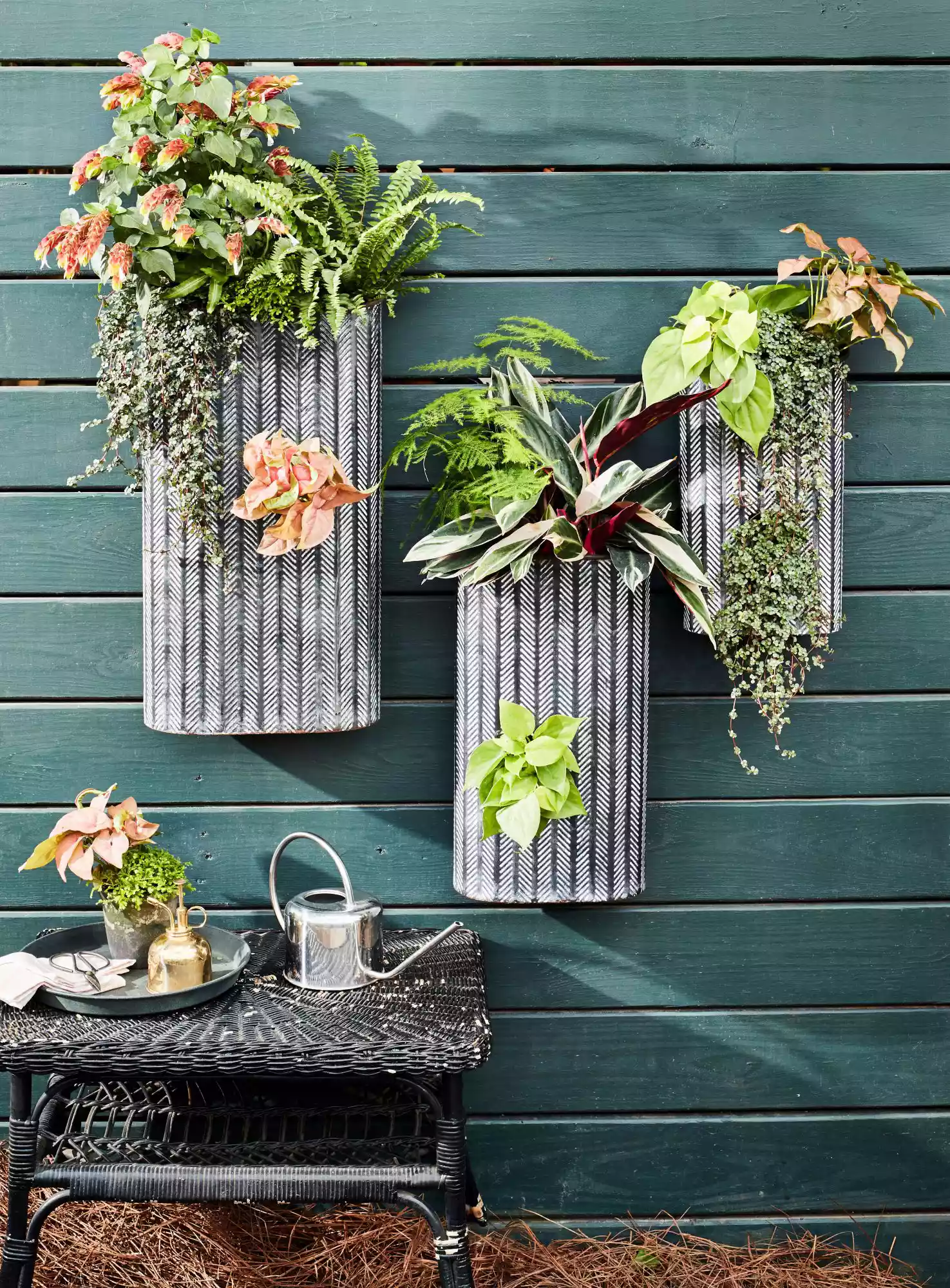 Metal Wall Hanging Container Garden with Summer Plants