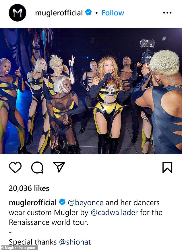 Some of Kim's fans were unsure about the vintage inspired outfit.  'What a strange shape,' wrote one commenter. The fashion house used a similar pattern to create futuristic costumes for Beyoncé's Renaissance World Tour