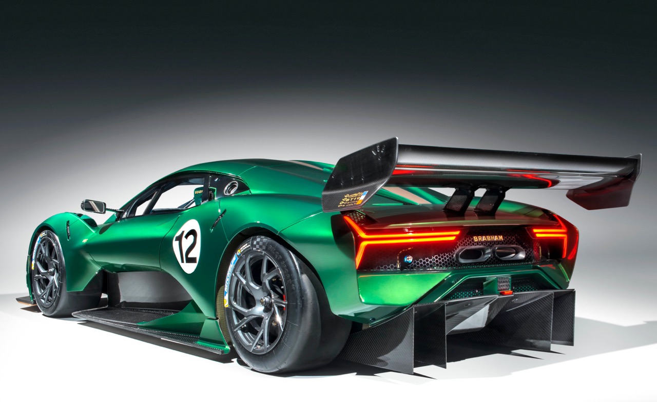 Rear view of green Brabham-BT62