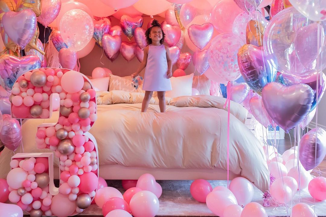 True's third birthday was at Kylie's house with one room absolutely ensconced in baloons