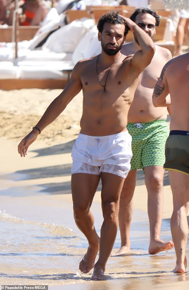 Salah is recovering from a long football season and is seen here at Mykonos' Principote beach