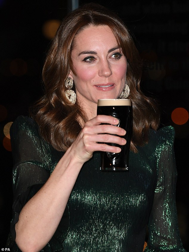 Kate Middleton enjoying a pint of Guinness during a trip to Ireland in 2020. Diageo has credited her and Kim Kardashian with making the drink more popular among women