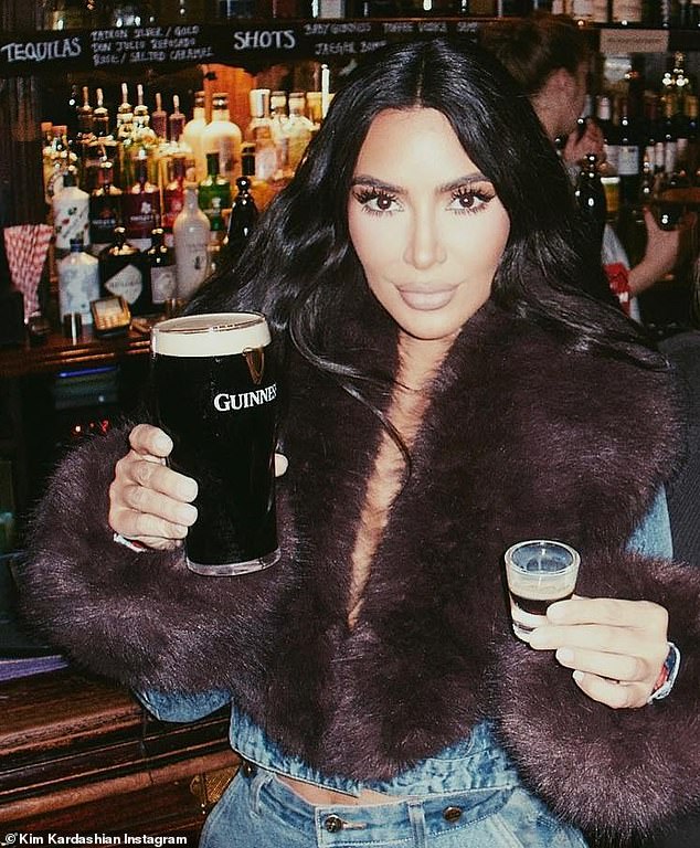 Kim Kardashian made headlines after enjoying a pint of Guinness and a shot of baby Guinness in a pub in London in March 2023