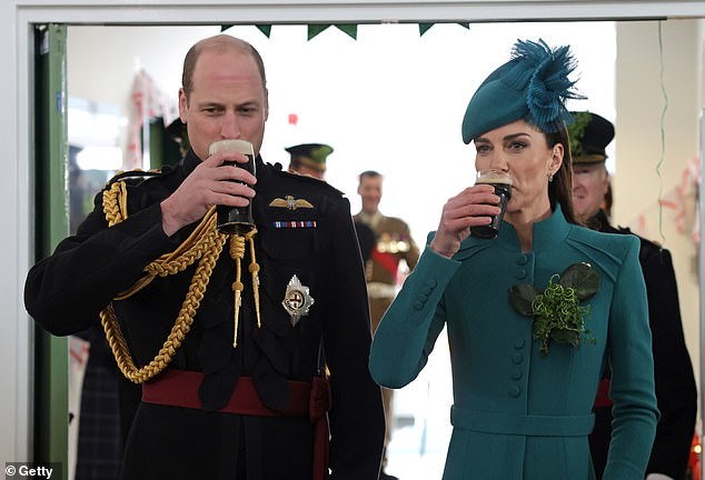Prince William and Princess Catherine drinking glasses of Guinness on St Patrick's Day in 2017
