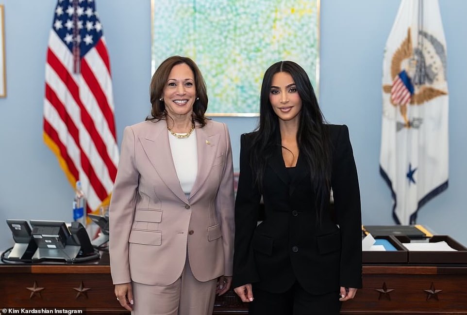 Kim has been busy! Here she is seen with Vice President Kamala Harris at the White House earlier this month