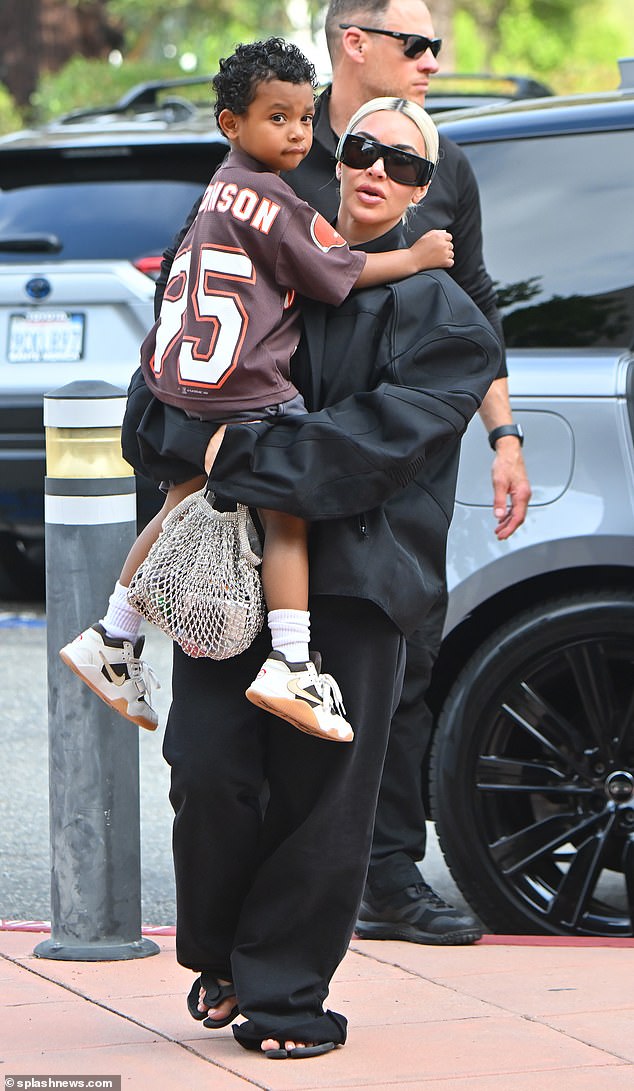 Kim Kardashian was spotted heading to her son Saint's basketball game in Calabasas on Friday