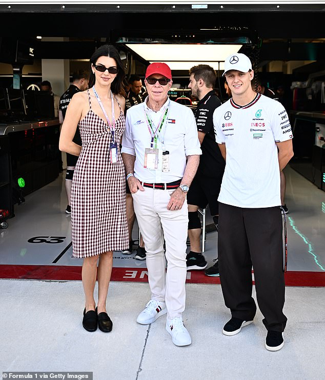 The former Victoria's Secret angel was spotted chatting with Hilfiger and Mick Schumacher of Germany, Reserve Driver of Mercedes in his garage