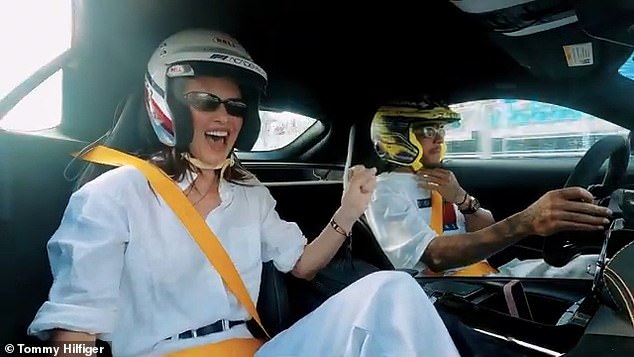 'Holy h**t', I'm gonna cry,' she shrieked while Hamilton flew around the track on Saturday