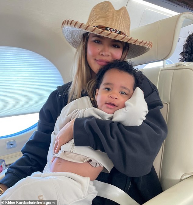 Khloe pictured with her one-year-old son Tatum who she shares with Tristan Thompson