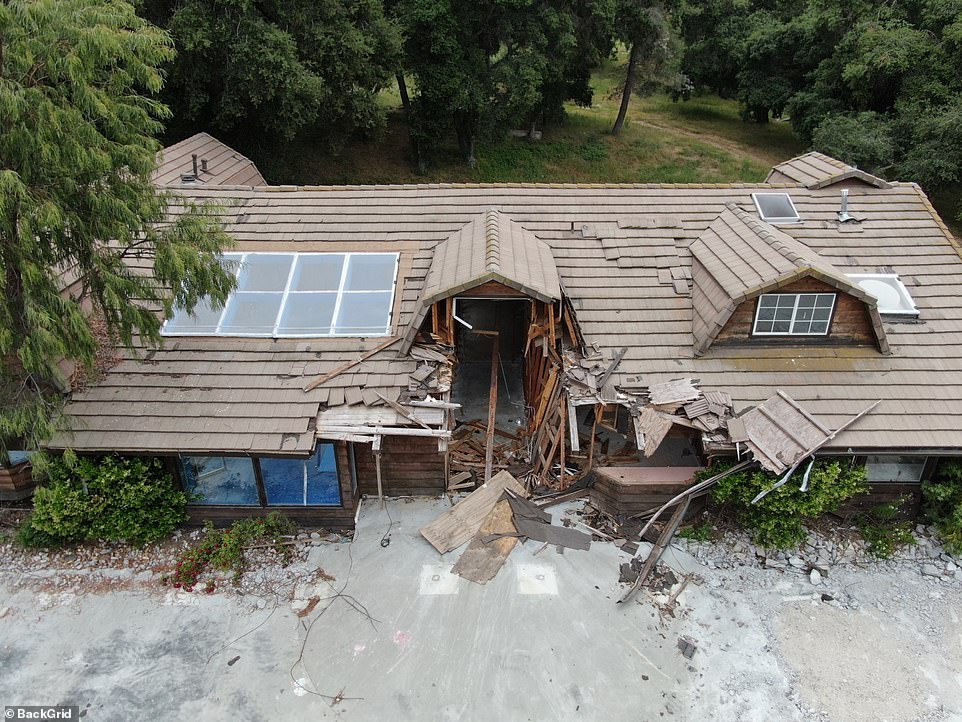 Kanye West 's $2.2 million Calabasas ranch appeared dilapidated and crumbling in shocking new photos of the expansive property - nearly four years after rapper boarded up the home in September 2020