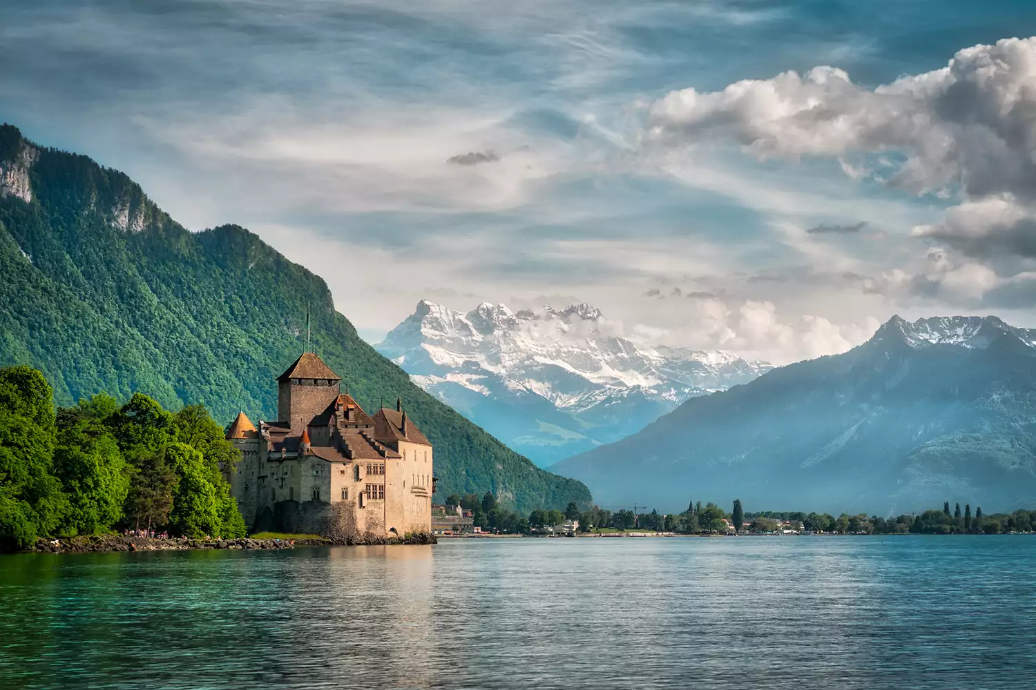 Chillon Scenery on a lake in Switzerland