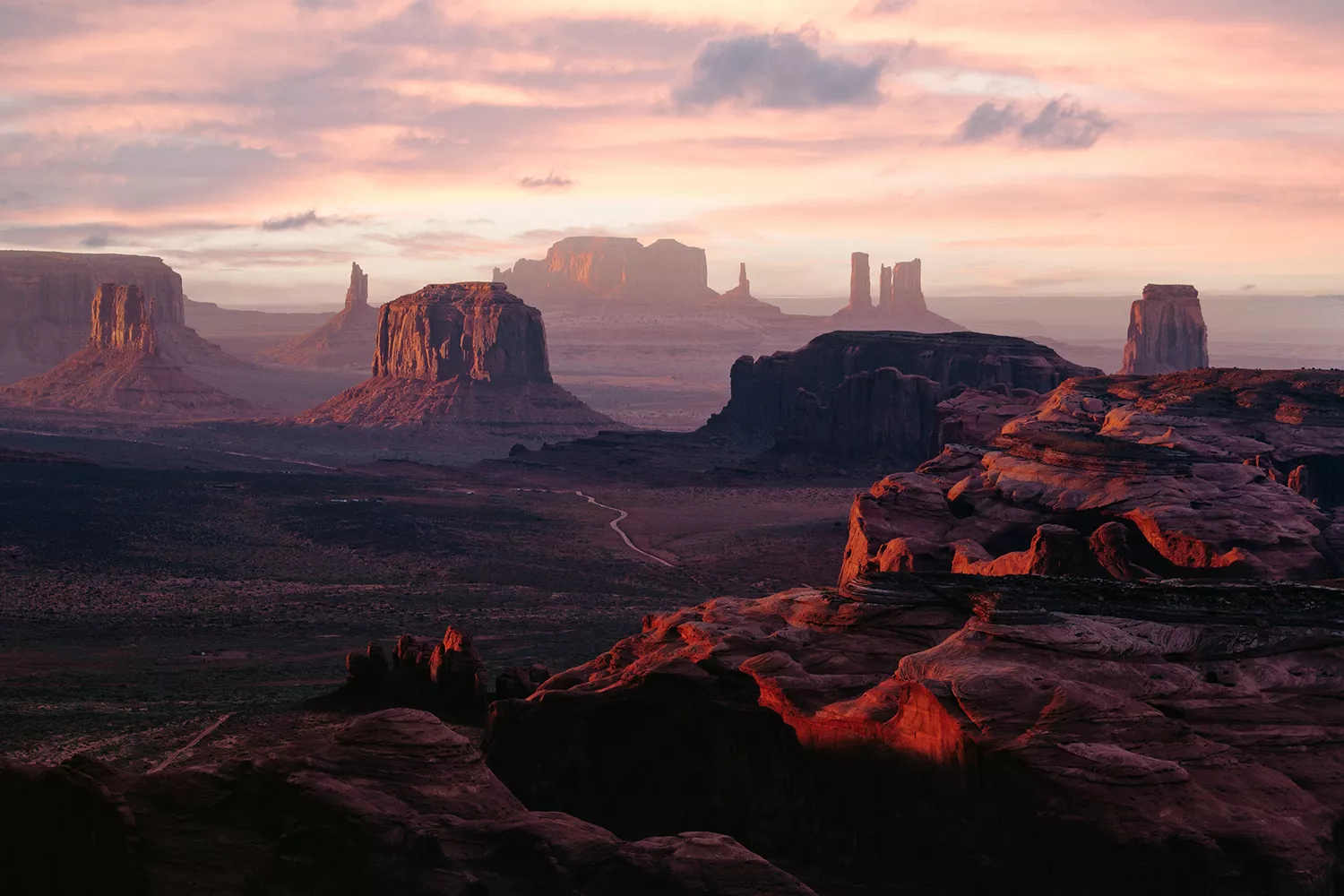 Wild West, Monument Valley from the Hunt's Mesa at sunset. Utah - Arizona border