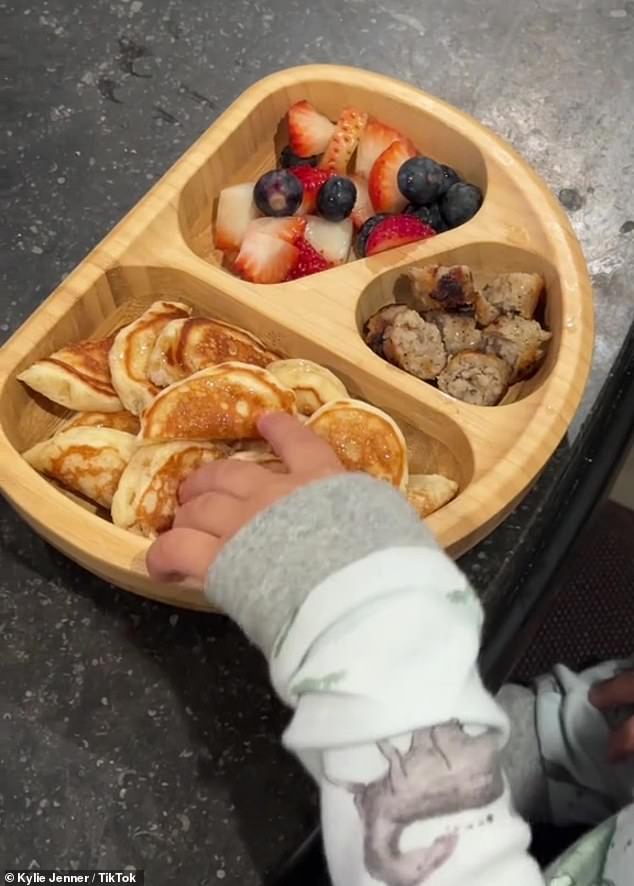 Kylie showed a prepared a plate of breakfast for her son Aire back in March