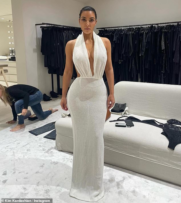 Kim took the plunge in a sheer number that showed off her sculpted physique