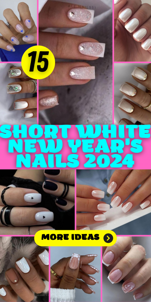 15 Chic Short White New Year's Nail Ideas for 2024