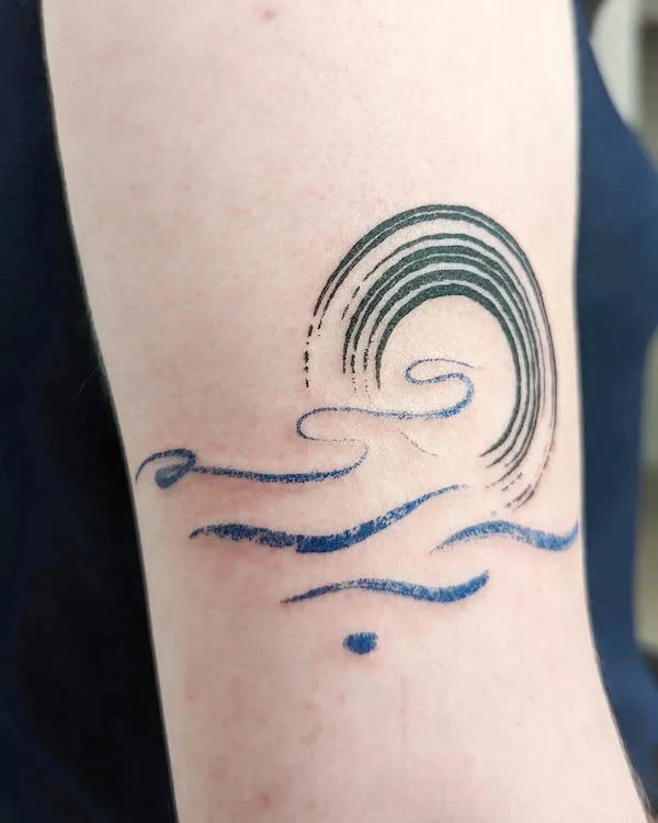 Abstract sun and ocean tattoo by @dianaveidenthaler.ink