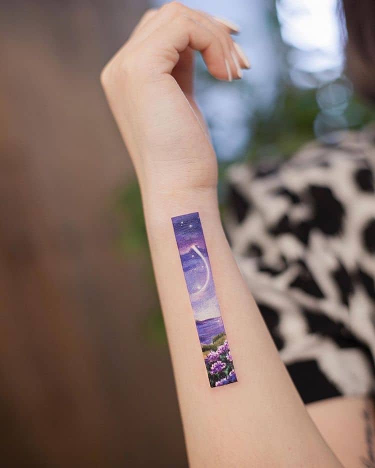 Rectangular Tattoo Art Inspired by Traditional Chinese Paintings