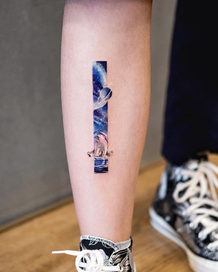 Rectangular Tattoo Art Inspired by Traditional Chinese Paintings