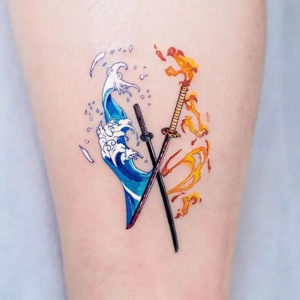 Fire and water tattoo by @coldchillchild